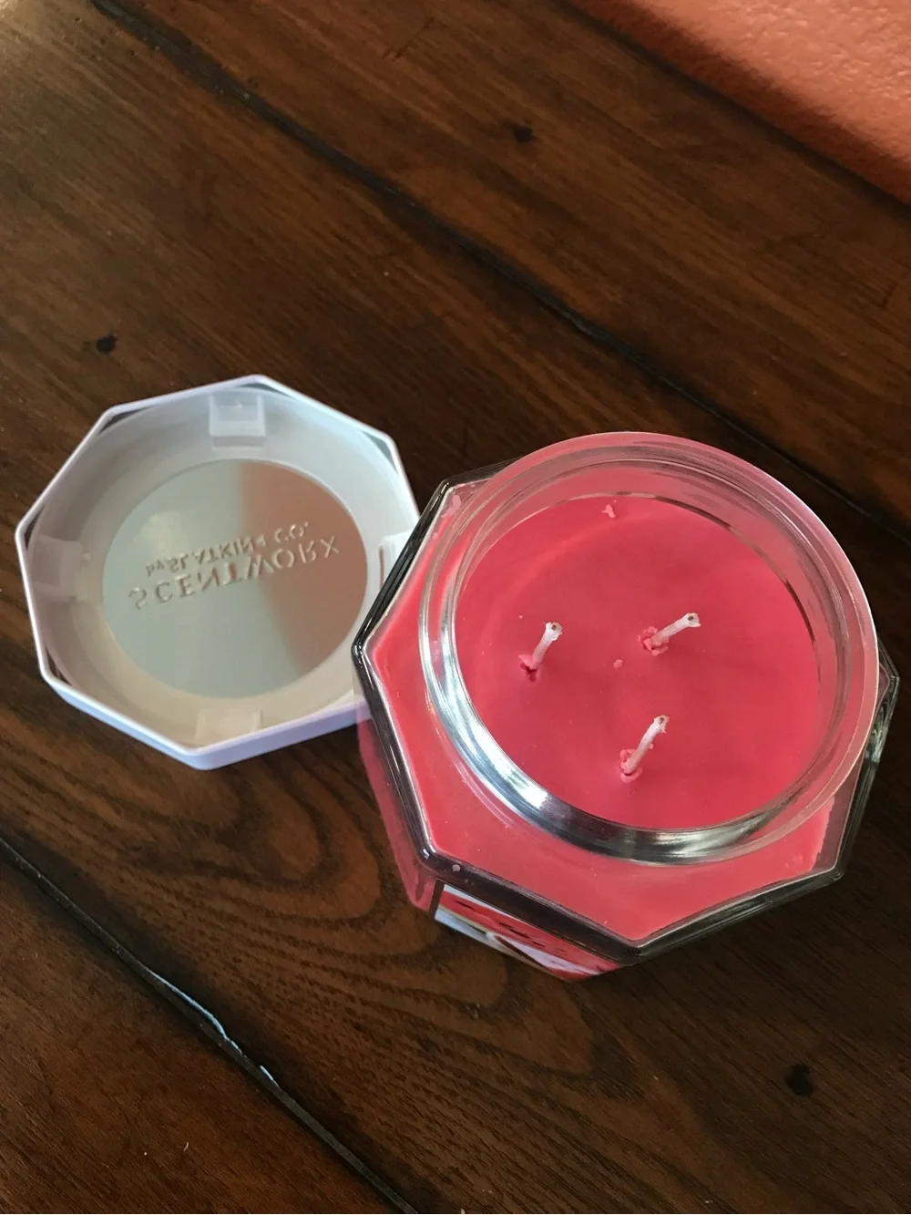 ScentWorx Juicy Watermelon Pink Red 3-Wick 14.5oz Hexagonal Glass Jar Candle